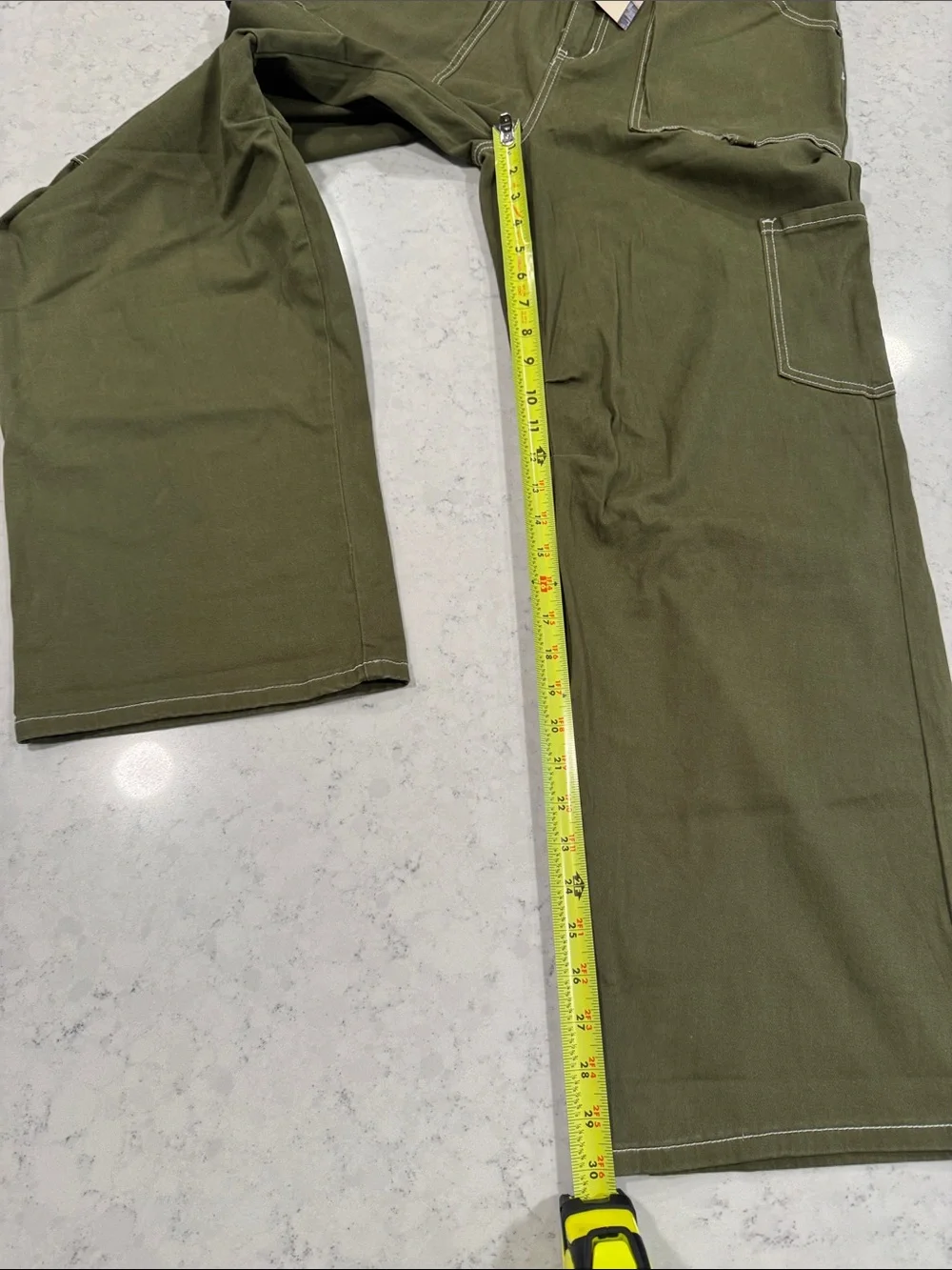 NWT DOKOTOO Sz 14 Olive Carpenter Utility Cargo High Waist White Stitch Stretch
